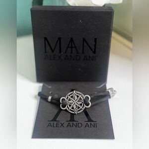 Alex and Ani Men's Black Cord Bracelet with Silver Charm